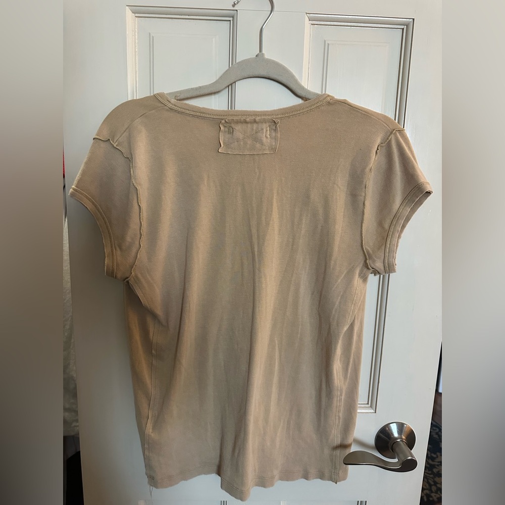 Free People Beige Short Sleeve V-Neck Tee - Picture 2 of 2